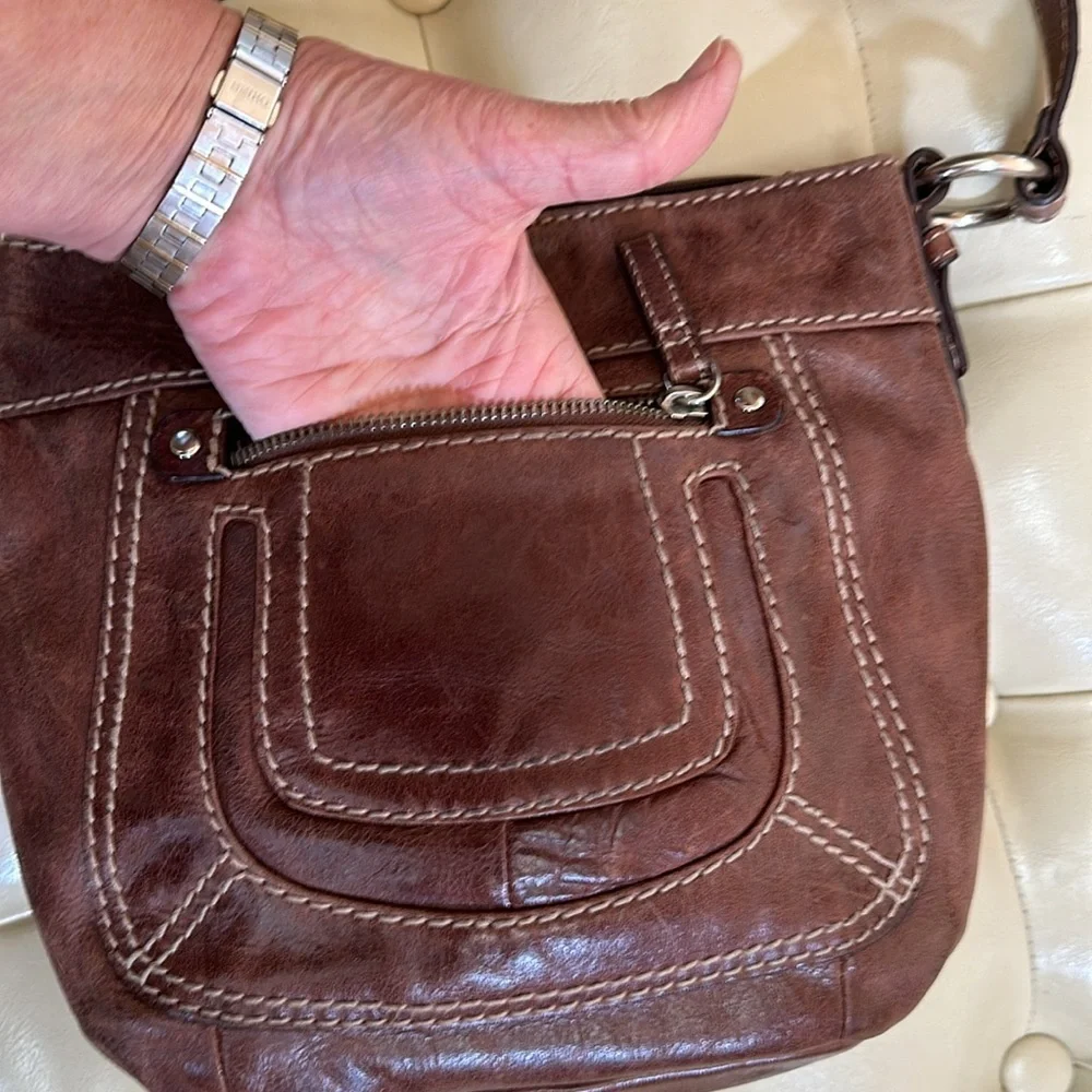 Genuine leather boho shoulder bag, adjustable strap